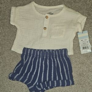 Cat & Jack Cream Top and Navy Striped Shorts